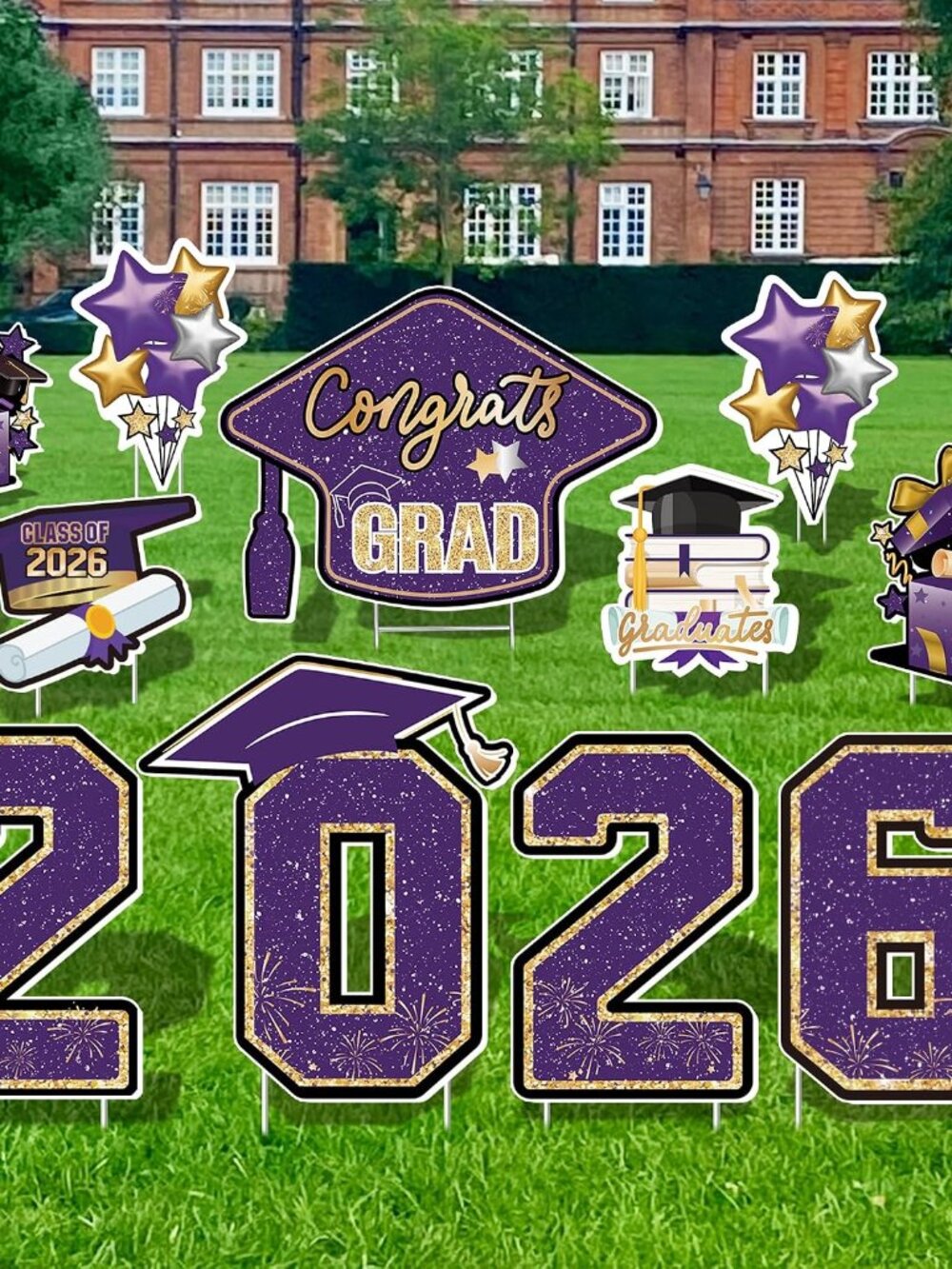 Large 11 PCS Graduation Yard Signs, Class of 2026 Congrats Grad Outdoor Lawn Yar